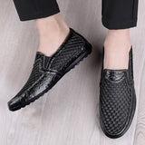 Summer Breathable Sneakers Men's Casual Shoes Genuine Leather Slip On Loafers Driving Outdoor Jogging Trainer