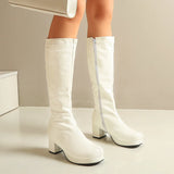 Women High Keen Boots Patent Leather Waterproof Knee High White Red Party Fetish Shoes Autumn Winter MartLion   