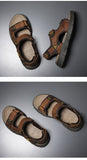 Men's Sandals Summer Beach Wading Shoes Genuine Leather Soft Outdoor Roman Mart Lion   