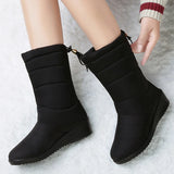 Women Boots Mid Calf Winter Wedge Heels Snow Winter Shoes Woman Warm Fur Platform MartLion black 5 