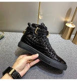 Men Embossed Crocodile High Top Sneakers Lock Lace Red Flats Real Leather Designer Boots Men‘s Casual Shoes MartLion
