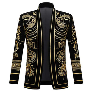 Luxury Baroque Gold Floral Embroidery Blazer Jacket Me'sn Shawl Lapel Velvet Cardigan Blazers  Wedding Party Prom Homme MartLion   