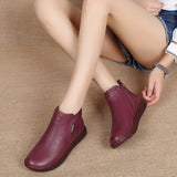 Vintage Handmade Genuine Leather Women Ankle Boots Casual Snow Winter Ladies Flat Shoes Zip Rubber MartLion   