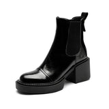 Winter Genuine Leather Ankle Boots Women Shoes Retro Round Toe Platform Heels Chunky MartLion Black 35 