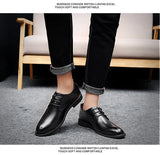 Men's Leather Shoes Pointed Toe Dress Flats Shoes Office Footwear Black Casual Korean Version MartLion   