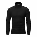 Autumn Winter Men's Solid Color Turtleneck T Shirts Slim Long Sleeve Black White Tops MartLion   