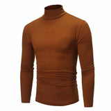 Autumn Winter Men's Solid Color Turtleneck T Shirts Slim Long Sleeve Black White Tops MartLion   