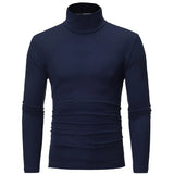 Autumn Winter Men's Solid Color Turtleneck T Shirts Slim Long Sleeve Black White Tops MartLion Blue M China