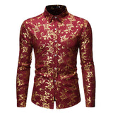 White Men's Shirt Luxury Gold Floral Print Dress Shirts Slim Fit Long Sleeve Chemise Homme Streetwear Hawaiian Shirt MartLion   