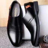 Heighten shoes Men's Leather Dress Classic Flats Black Lace Up Pointed Toe Oxford MartLion   