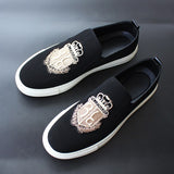 Men's Casual Shoes Black Suede Leather Party Luxury Embroidery Flat Tide Slip-On Loafers Mart Lion   