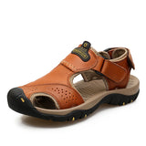 Summer Men's Shoes Genuine Leather Sandals Outdoor Beach Slippers MartLion 7238Red Brown 47 CN