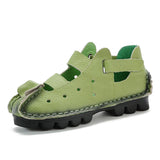 Summer Soft Bottom Flat Leather Shoes Casual Women Sandals Tunnel Vintage Handmade spring Mart Lion Light Green 5 