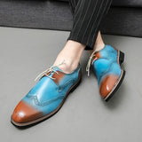 Men's Dress Shoes Wedding Party Brogue Adult Sky Blue Formal Lace Up Office Oxfords Pointed Toe Mart Lion   