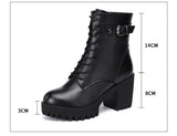 Belt Buckle Block Heel Platform Ankle Boots Women Shoes Genuine Leather Boots High Heels Office MartLion   