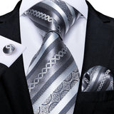 Gray Striped Paisley Silk Ties For Men's Wedding Accessories 8cm Neck Tie Pocket Square Cufflinks Gift MartLion SJT-0589  