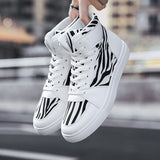 Autumn Men's Casual Shoes Ankle Boots Trend Zebra Stripes Canvas Skateboard Sneakers Flats Running Walking Trainers Mart Lion   