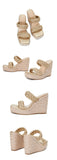 Wedges Shoes For Women Slippers Handmade Straw Rope Weave Thick Bottom Platform High Heels Golden Sandals Mart Lion   