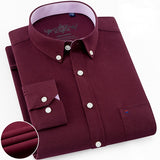 Men's Long Sleeve Solid Oxford Shirt Single Patch Pocket Simple Design Casual Standard-fit Button-down Collar Shirts Mart Lion Claret 39 