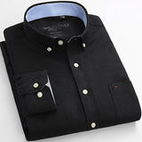 Men's Long Sleeve Solid Oxford Shirt Single Patch Pocket Simple Design Casual Standard-fit Button-down Collar Shirts Mart Lion Black 40 