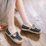 Vegan Handmade Women Embroidered Canvas Espadrilles Flats Style Casual Slip-on Loafers Shoes MartLion Black 5 CHINA