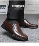 Men's Dress Shoes Genuine Leather Breathable Middle Aged Round Toe Wedding Footwear Flat Mart Lion   