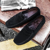 Winter Men's Shoes Suede Leather Loafers Warm Casual Cotton MartLion black 6.5 