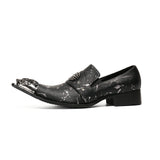 British Style Black Printing Formal Shoes Men's Metal Pointed Toe Real Leather Oxfords Evening Wedding Dress MartLion   