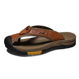 Summer Men's Slippers Flip Flops Brand Sandals Genuine Leather Home Mart Lion Light Brown 6.5 CN