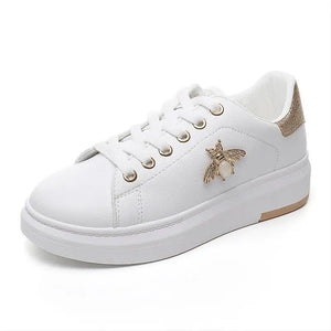 White Shoes Women Sneakers Platform Rhinestone Femme Bee Lady Patchwork MartLion   