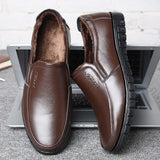 Men's Dress Shoes Genuine Leather Breathable Middle Aged Round Toe Wedding Footwear Flat Mart Lion Brown for winter 38 
