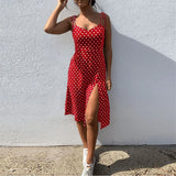 Dresses Sundress Summer Women Causal Polka Dot Sleeveless  Pleated elastic waist MartLion   