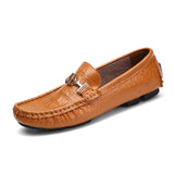 Genuine Leather Men's Shoes Soft Moccasins Loafers Brand Flats Comfy Driving MartLion Brown 6.5 