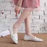 Flower Embroidered Women Cotton Fabric Pointed Toe Flat Shoes Slip On Flats Style MartLion   