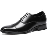Men's Dress Shoes PU Leather 3.5CM Heel Elegant Suit Formal Oxfords Luxury Brand Mart Lion Black 38 