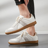 Men's Sneakers Lace Up Sports Shoes Walking Faux Nubuck Vucanize White Black Non-slip Mart Lion White 39 