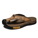Summer Men's Slippers Flip Flops Brand Sandals Genuine Leather Home Mart Lion Khaki 6.5 CN
