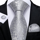 Gray Striped Paisley Silk Ties For Men's Wedding Accessories 8cm Neck Tie Pocket Square Cufflinks Gift MartLion SJT-1169  