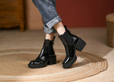 Winter Genuine Leather Ankle Boots Women Shoes Retro Round Toe Platform Heels Chunky MartLion   