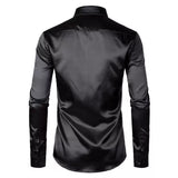 Men's Black Satin Luxury Dress Shirts Silk Smooth Tuxedo Slim Fit Wedding Party Prom Casual Chemise Homme MartLion   