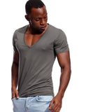 Deep V Neck T-Shirt Men's Plain V-Neck Cotton Compression Top Tees Fathers Day Gifts Men's Clothing Mart Lion Gray 1 M 