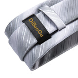 Gray Striped Paisley Silk Ties For Men's Wedding Accessories 8cm Neck Tie Pocket Square Cufflinks Gift MartLion   