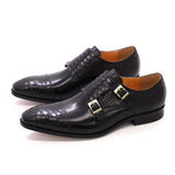 Men's Dress Shoes Genuine Leather Double Buckle Monk Strap Snake Print Cap Toe Classic MartLion   