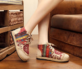 High Top Cotton Embroidered Women Casual Linen Flat Shoes Handmade Lace Up Thick Hemp Soled Canvas Sneakers MartLion   