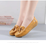 Summer Leather Women's Shoes Moccasins Platform Soft Boat Cutout Flats Casual Low Heel Nurse Lolita MartLion   