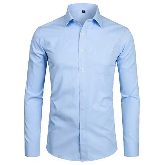 Men's Sky Blue Slim Fit Dress Shirts Slim Fit Long Sleeve Brand Shirt Men Cotton Business Formal Shirt with Pocket MartLion   