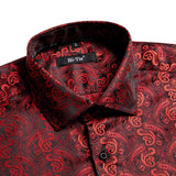 Hi-Tie Long Sleeve Silk Shirts Men's Suit Dress Outwear Slim Jacquard Wedding Floral Paisley Gold Blue Red MartLion   