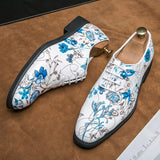 Wedding Dress Shoes Men's Lace Up Formal Pointed Toe Party Oxfords Sky Blue Floral Leather Zapatos Hombre Mart Lion   