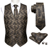 Barry Wang Men's Suit Vest Orange Paisley Waistcoat Silk Tailored Collar V-neck Check Vest Tie Set Formal Leisure M-2042 Mart Lion   