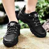 Men's Soft Outdoor Casual Shoes Summer Breathable Mesh Sneakers Light Black Hiking Footwear Running Mart Lion   